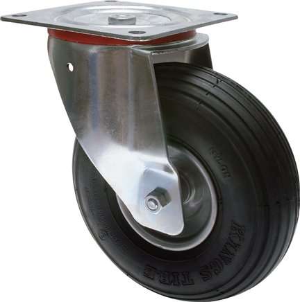 Roata industriala pneumatica  cu suport rotativ si frana, 200 mm