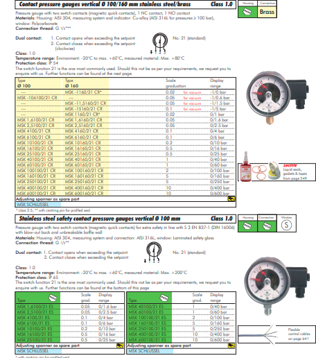 Manometru cu contacte  (CrNi/Ms), vertical, 160mm, 0 - 16 bar