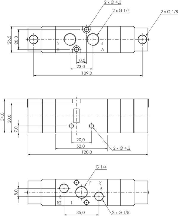 Valva pneumatic 5/3, G 1/4&quot;- YPC