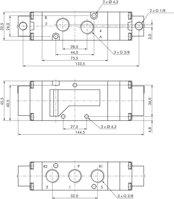 Valva pneumatic 5/3, G 3/8&quot;- YPC