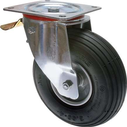 Roata industriala pneumatica  cu suport rotativ si frana, 180 mm