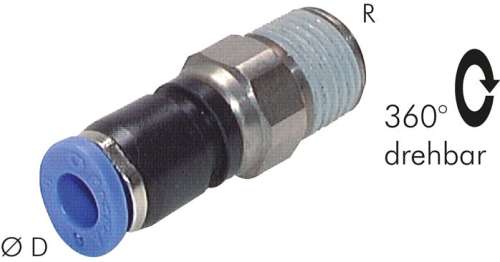 Racord push-in drept, rotativ cu rulment R 1/2"-10mm, IQS standard